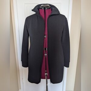 MPG Black Ribbed Open-Front Trench Coat with Stand Collar